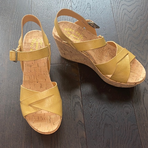 Kork-Ease Mustard Yellow Wedge Sandals - Picture 1 of 7